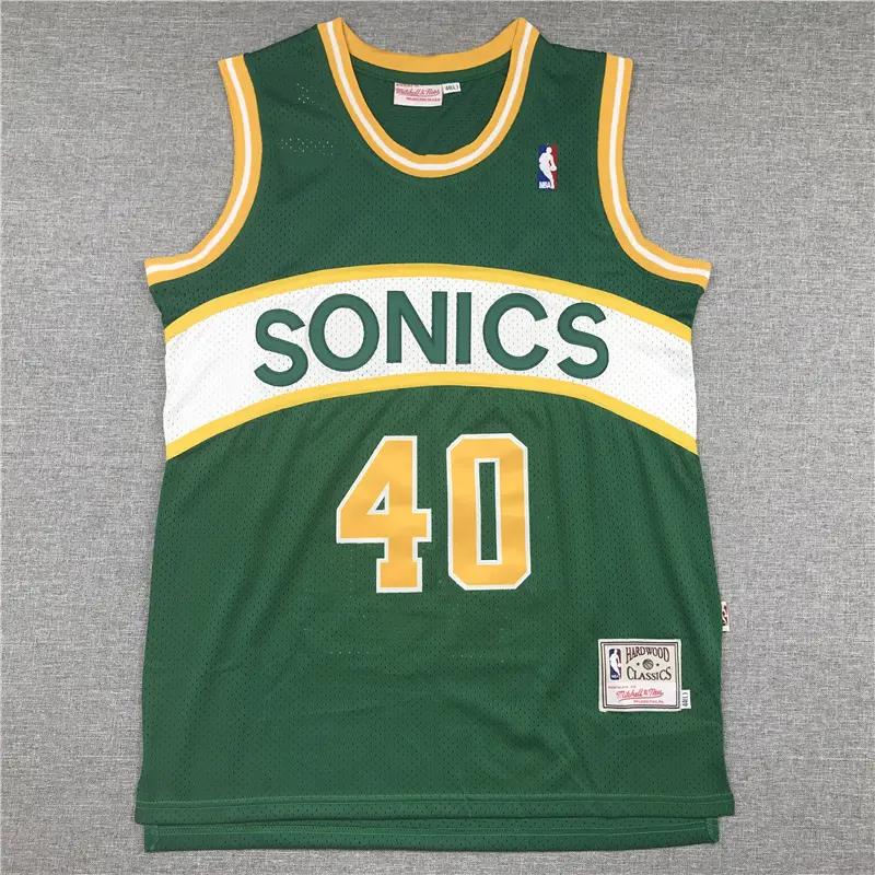 Camiseta Shawn Kemp #40 Seattle Super Sonics Verde/Blanco Retro