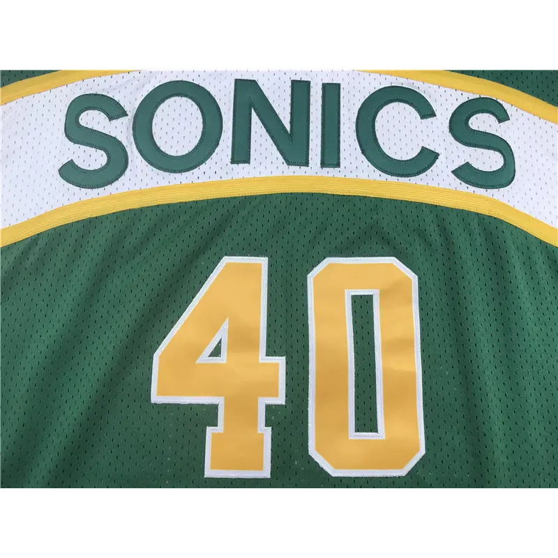 Camiseta Shawn Kemp #40 Seattle Super Sonics Verde/Blanco Retro