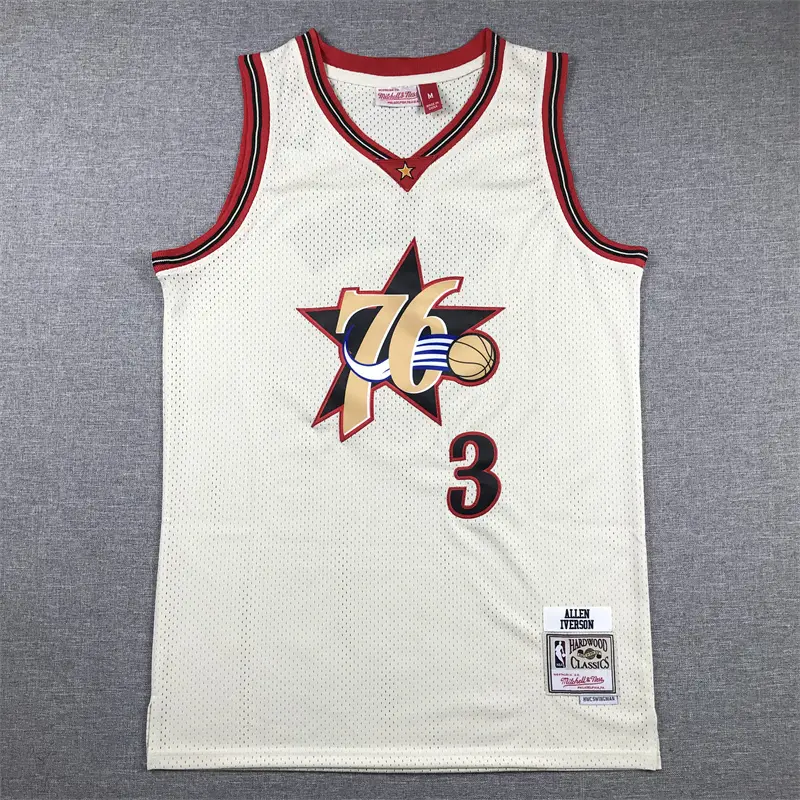 Camiseta Allen Iverson #3 Philadelphia 76ers Blanco Crema