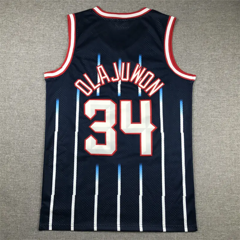 Camiseta Hakeem Olajuwon #34 Houston Rockets 1996/97 Azul Oscuro Retro Icon Oro