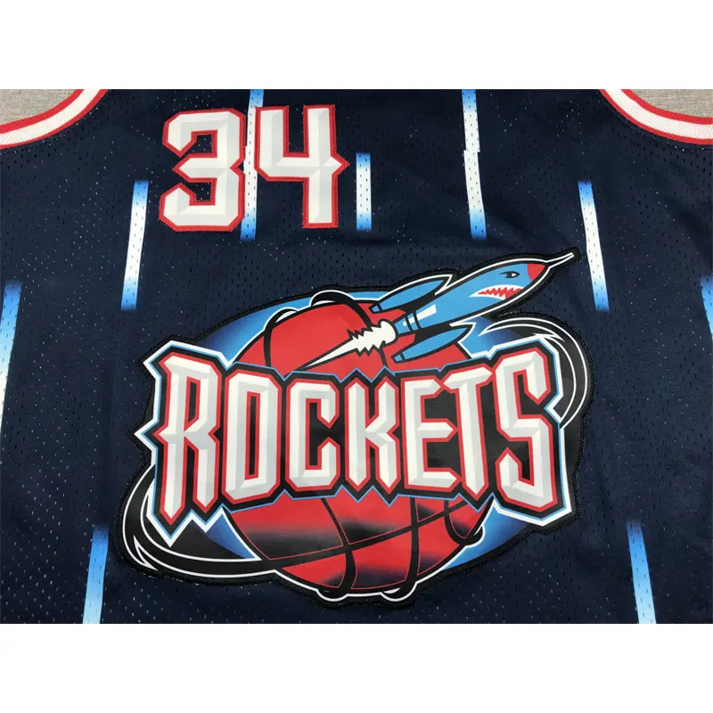 Camiseta Hakeem Olajuwon #34 Houston Rockets 1996/97 Azul Oscuro Retro Icon Oro
