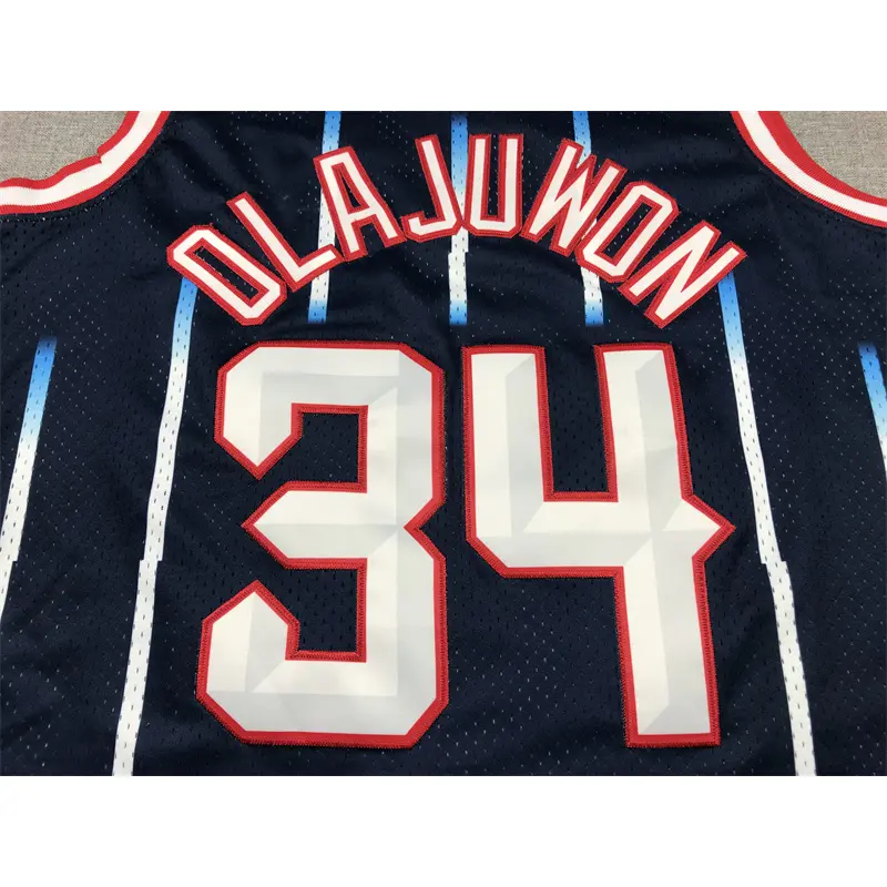 Camiseta Hakeem Olajuwon #34 Houston Rockets 1996/97 Azul Oscuro Retro Icon Oro