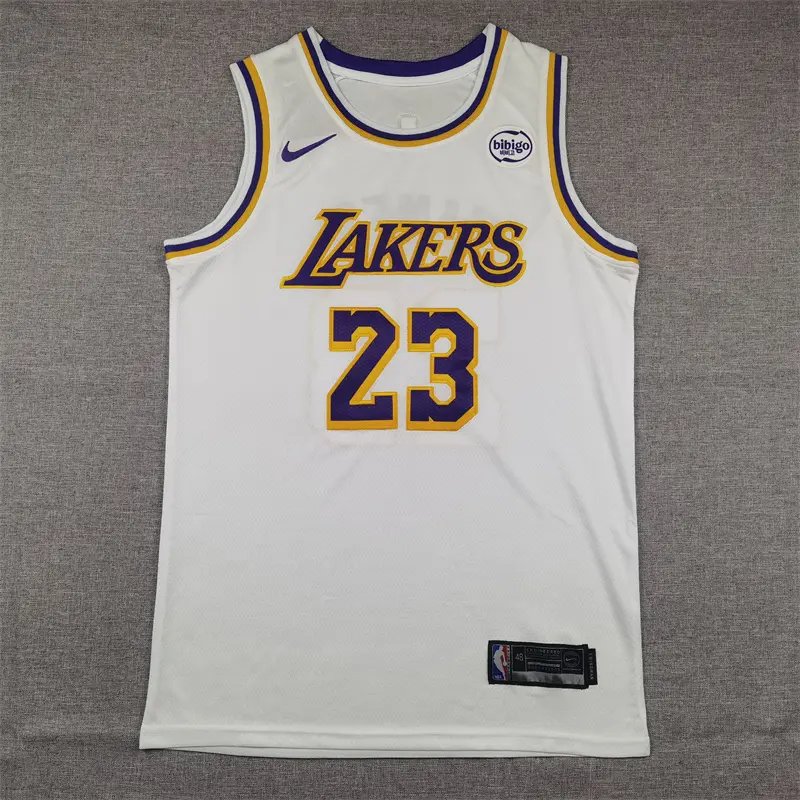 Camiseta LeBron James #23 Los Angeles Lakers Cuello Redondo Blanco