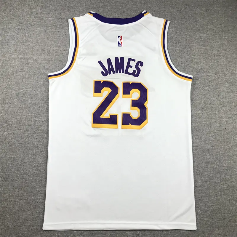 Camiseta LeBron James #23 Los Angeles Lakers Cuello Redondo Blanco