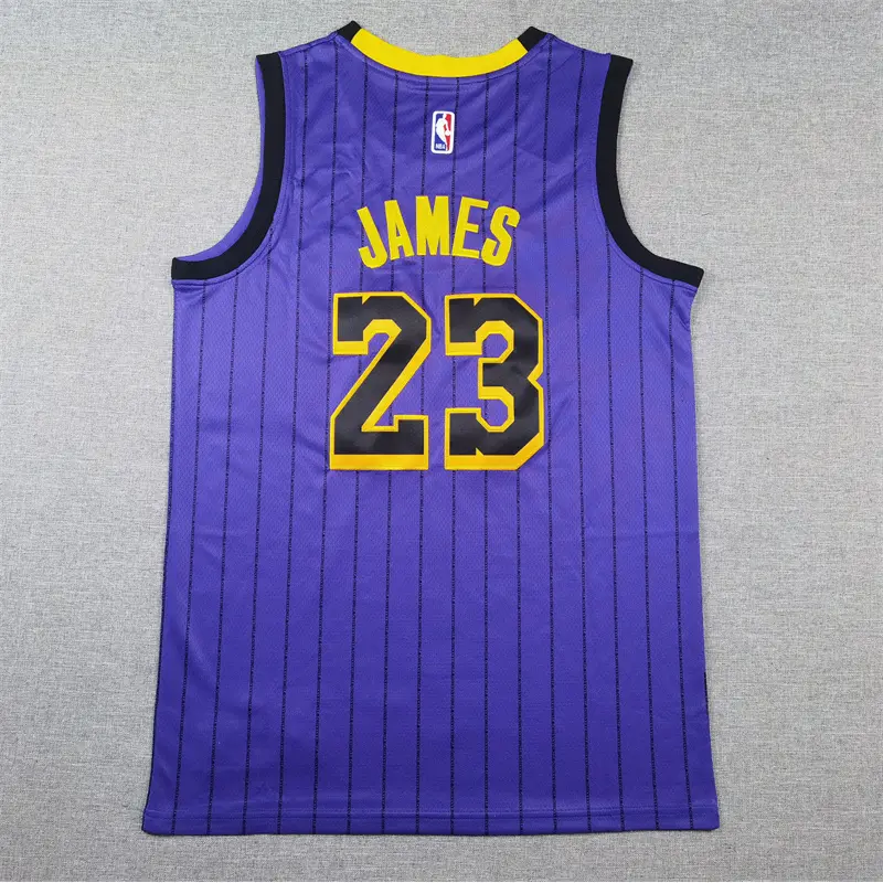 Camiseta Lebron James #23 Los Angeles Lakers Morado Con Rayas City Edition