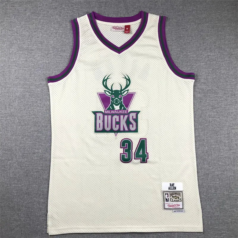 Camiseta Ray Allen #34 Milwaukee Bucks Blanco Crema