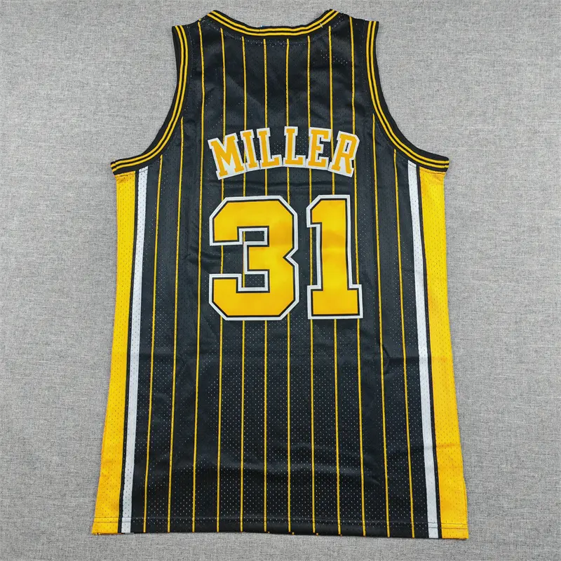 Camiseta Reggie Miller #31 Indiana Pacers Negro Con Rayas Retro