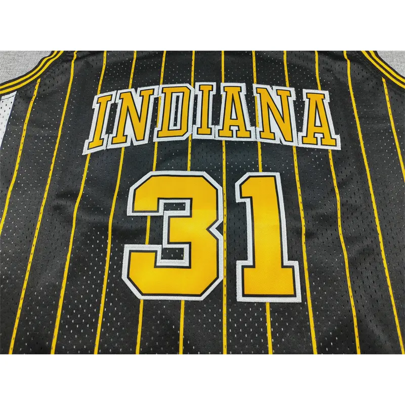 Camiseta Reggie Miller #31 Indiana Pacers Negro Con Rayas Retro
