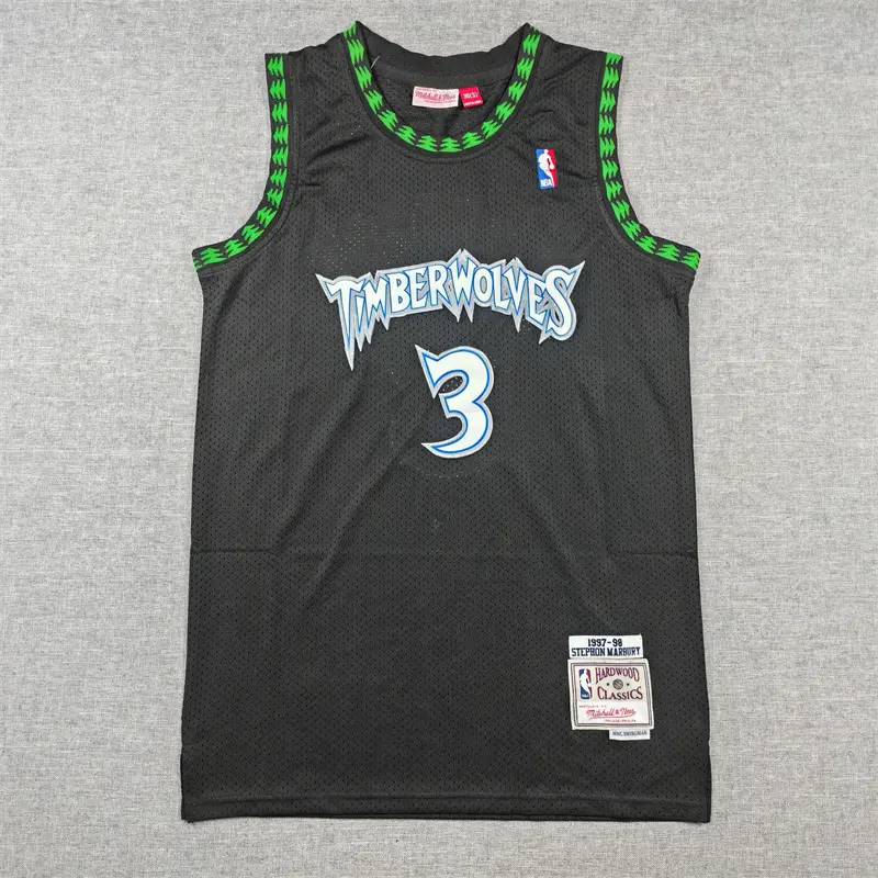 Camiseta Stephon Marbury #3 Minnesota Timberwolves 1997/98 Negro Retro