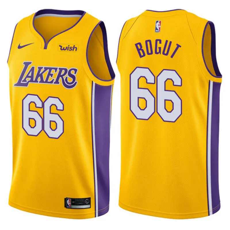 Camiseta Andrew Bogut #66 Los Angeles Lakers Amarillo Icon Edition Swingman