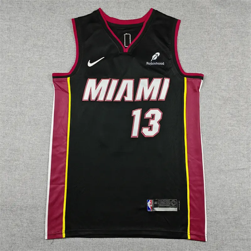 Camiseta Bam Adebayo #13 Miami Heat Negro/Rojo