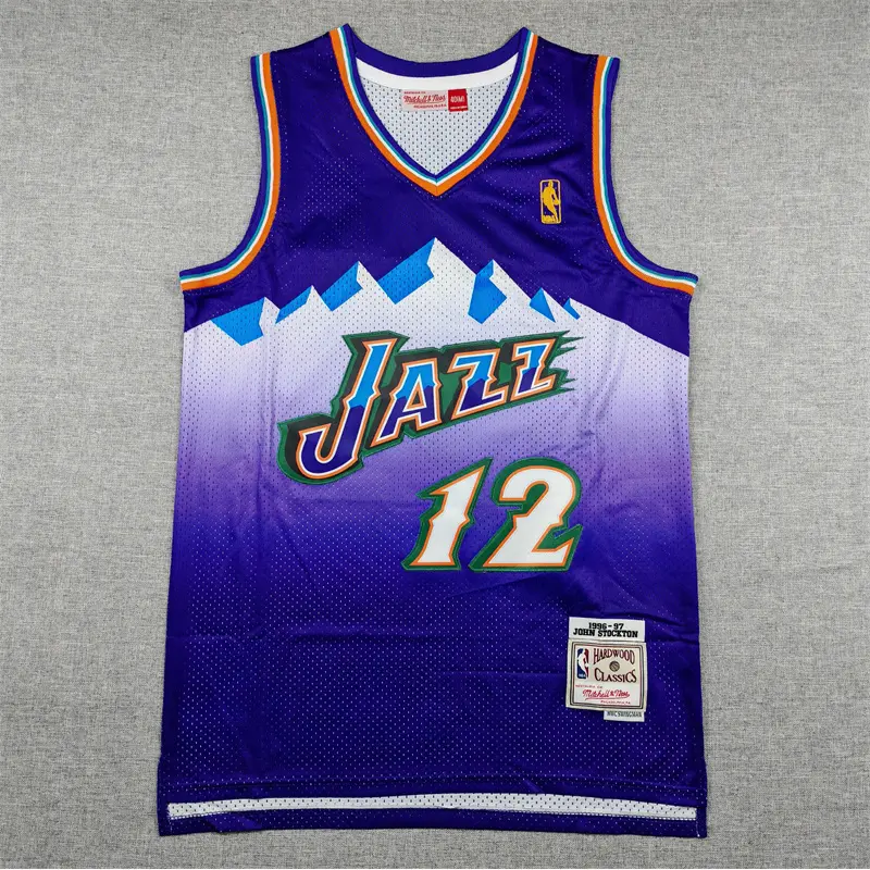 Camiseta John Stockton #12 Utah Jazz Morado Retro Icon Oro
