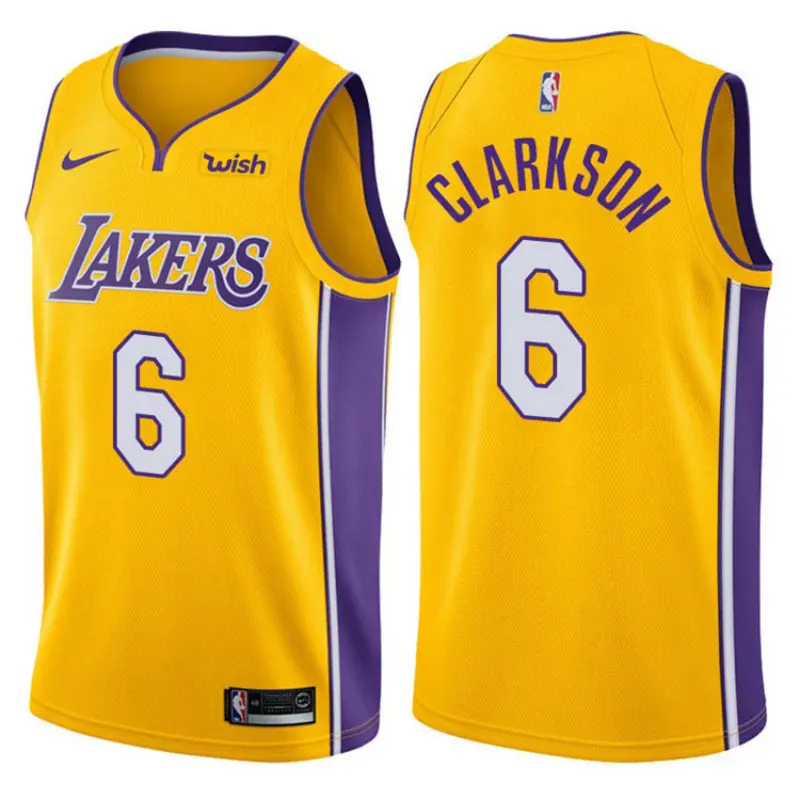 Camiseta Jordan Clarkson #6 Los Angeles Lakers Amarillo Icon Edition Swingman