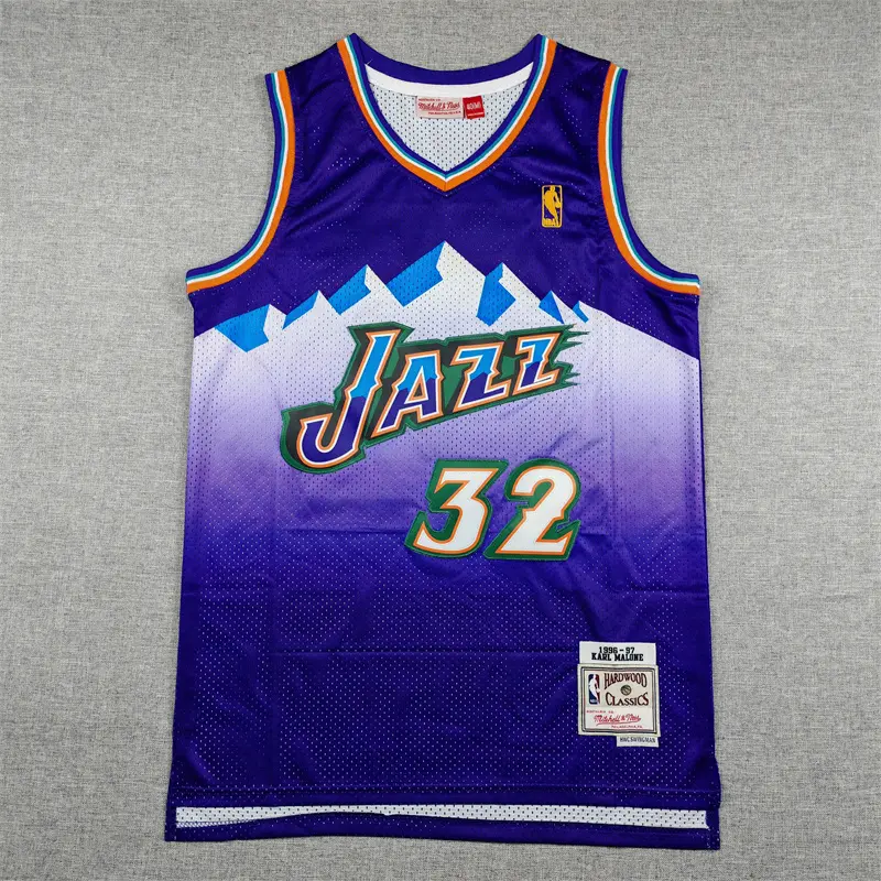 Camiseta Karl Malone #32 Utah Jazz 1996/97 Morado Retro Icon Oro