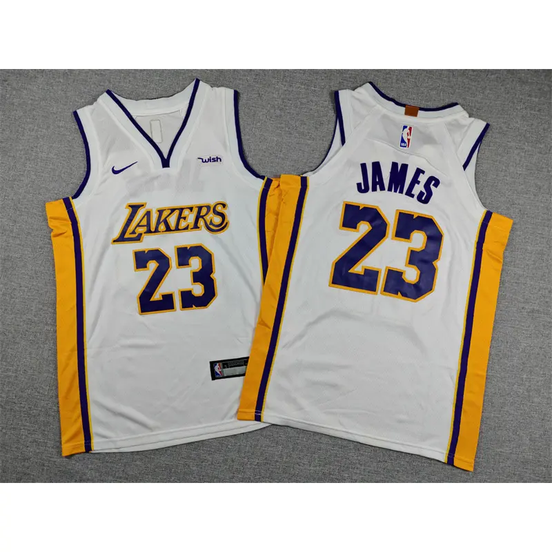 Camiseta Lebron James #23 Los Angeles Lakers Blanco Cuello en V Niño