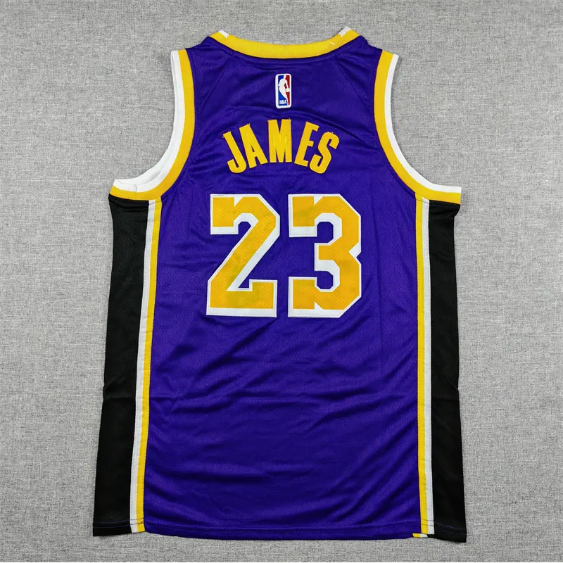 Camiseta Lebron James #23 Los Angeles Lakers Morado Cuello Redondo Niño