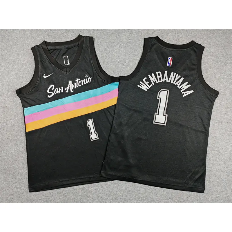 Camiseta Victor Wembanyama #1 San Antonio Spurs 2026 Negro City Edition Niño