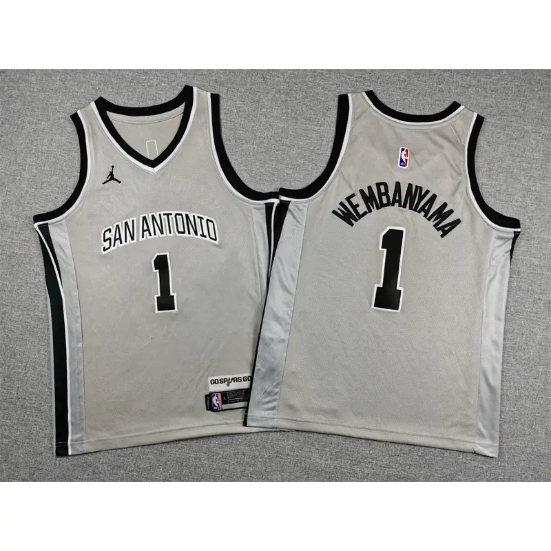 Camiseta Victor Wembanyama #1 San Antonio Spurs Gris Statement Edition Niño