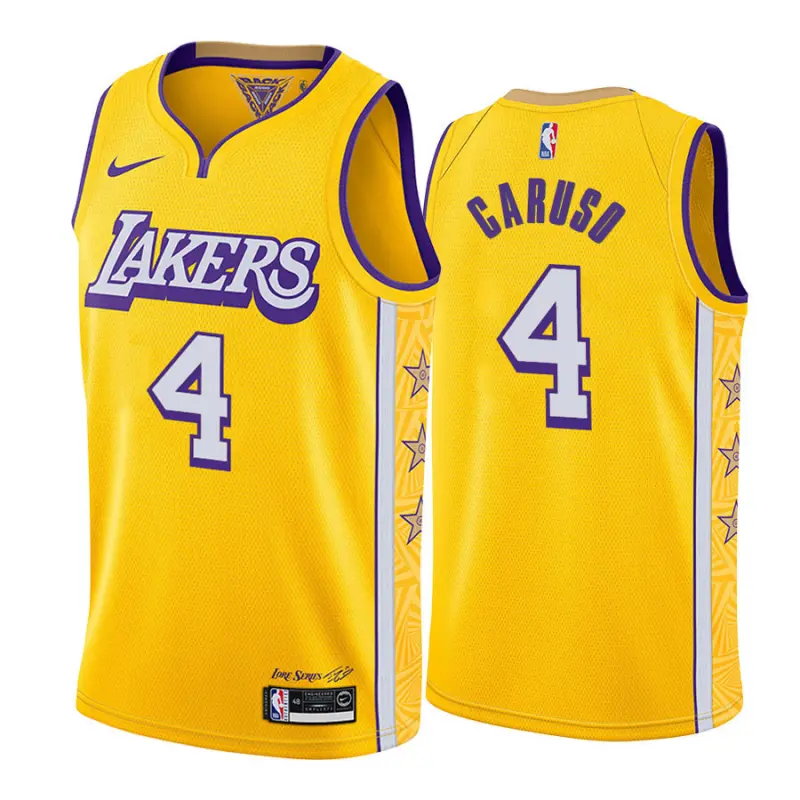 Camiseta Alex Caruso #4 Los Angeles Lakers Amarillo Cuello en V Icon Edition Swingman
