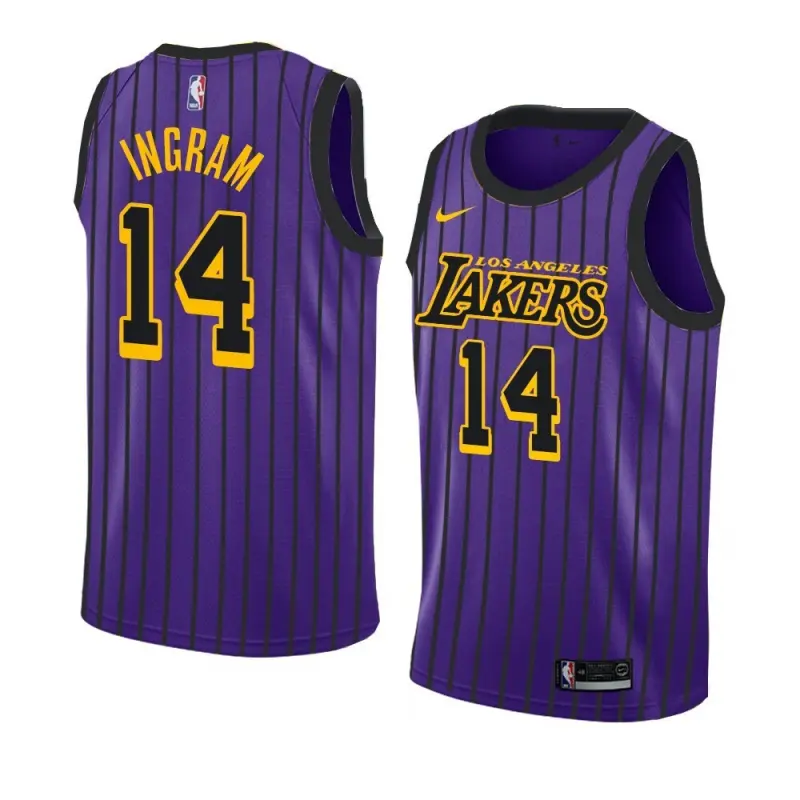 Camiseta Brandon Ingram #14 Los Angeles Lakers Morado Con Rayas City Edition Swingman