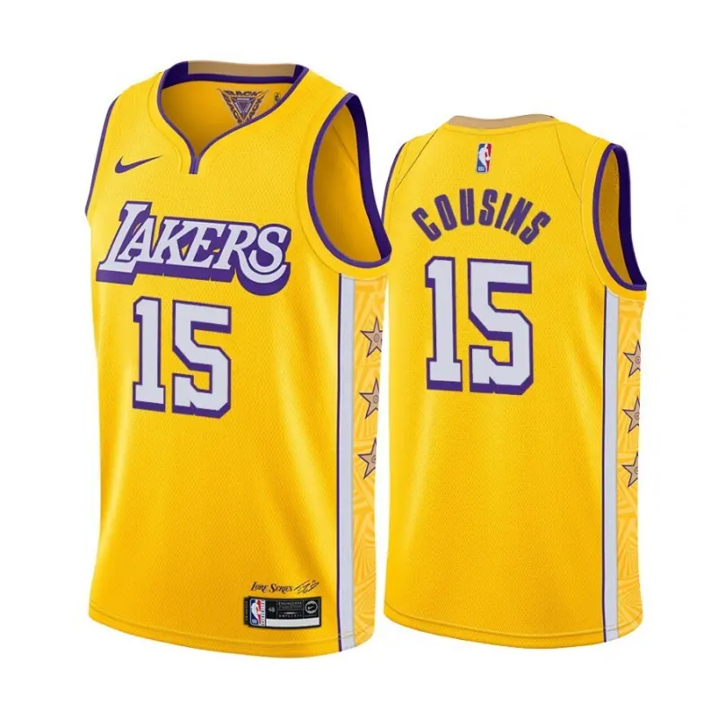Camiseta DeMarcus Cousins #15 Los Angeles Lakers Amarillo Cuello en V Icon Edition Swingman