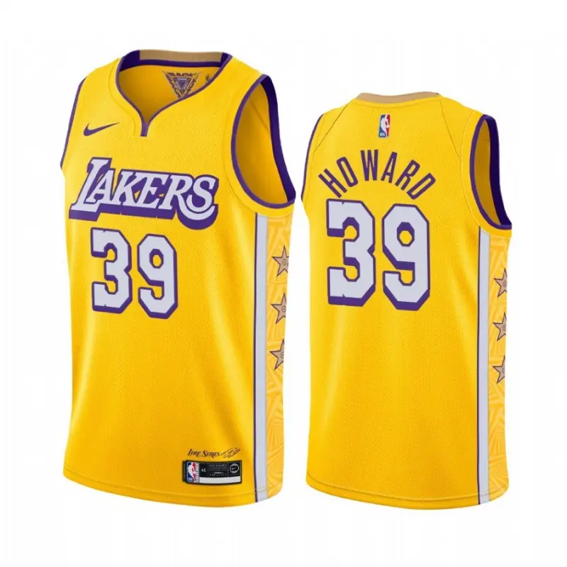 Camiseta Dwight Howard #39 Los Angeles Lakers Amarillo Cuello en V Icon Edition Swingman
