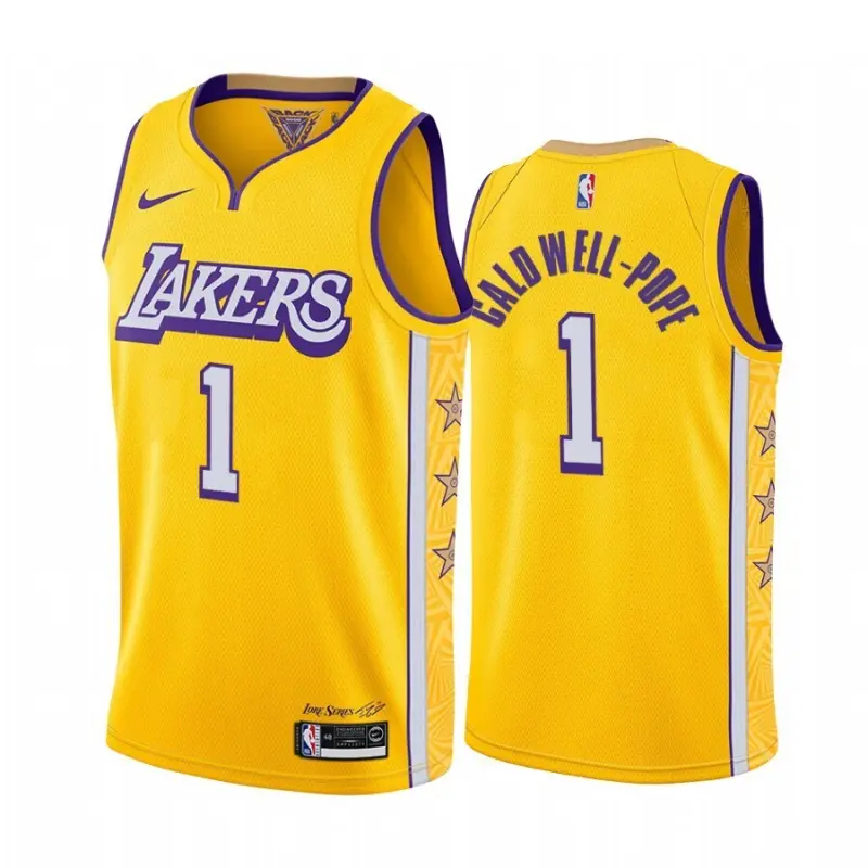 Camiseta Kentavious Caldwell-Pope #1 Los Angeles Lakers Amarillo Cuello en V Icon Edition Swingman