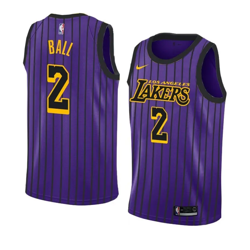 Camiseta Lonzo Ball #2 Los Angeles Lakers Morado Con Rayas City Edition Swingman