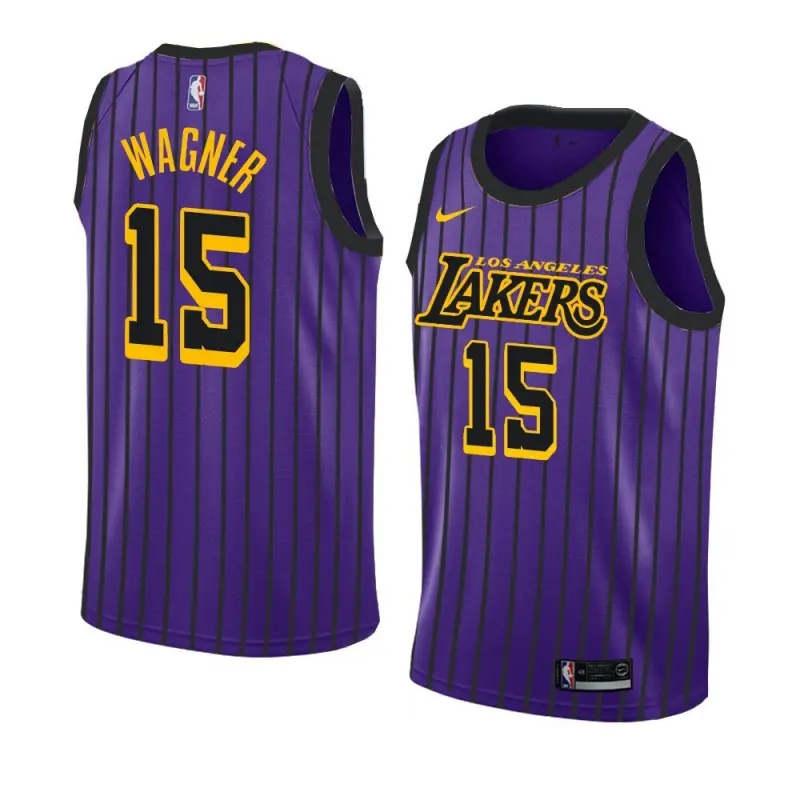 Camiseta Moritz Wagner #15 Los Angeles Lakers Morado Con Rayas City Edition Swingman