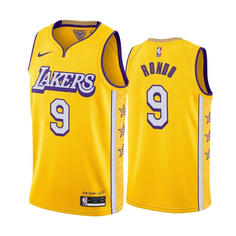 Camiseta Rajon Rondo #9 Los Angeles Lakers Amarillo Cuello en V Icon Edition Swingman