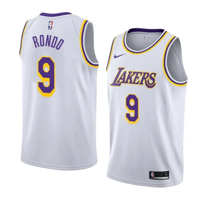 Camiseta Rajon Rondo #9 Los Angeles Lakers Blanco Icon Edition Swingman