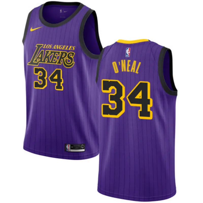 Camiseta Shaquille O’Neal #34 Los Angeles Lakers Morado Con Rayas City Edition Swingman