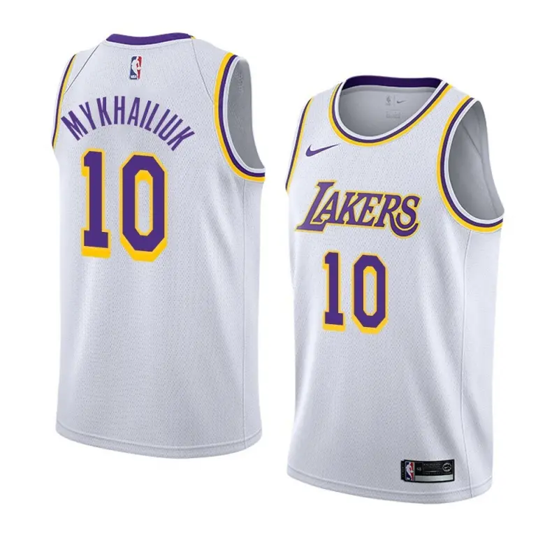 Camiseta Sviatoslav Mykhailiuk #10 Los Angeles Lakers Blanco Icon Edition Swingman