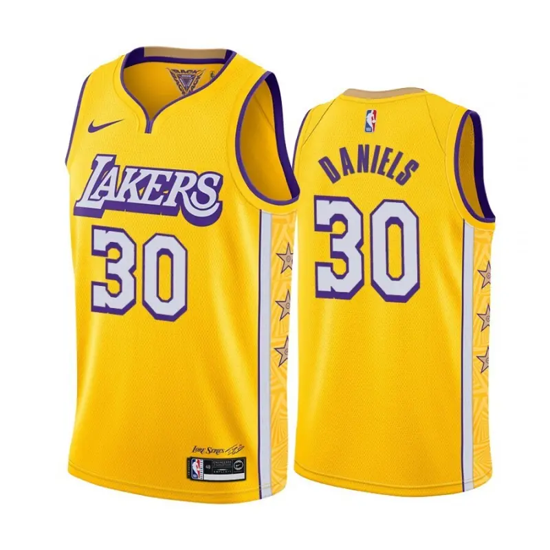 Camiseta Troy Daniels #30 Los Angeles Lakers Amarillo Cuello en V Icon Edition Swingman