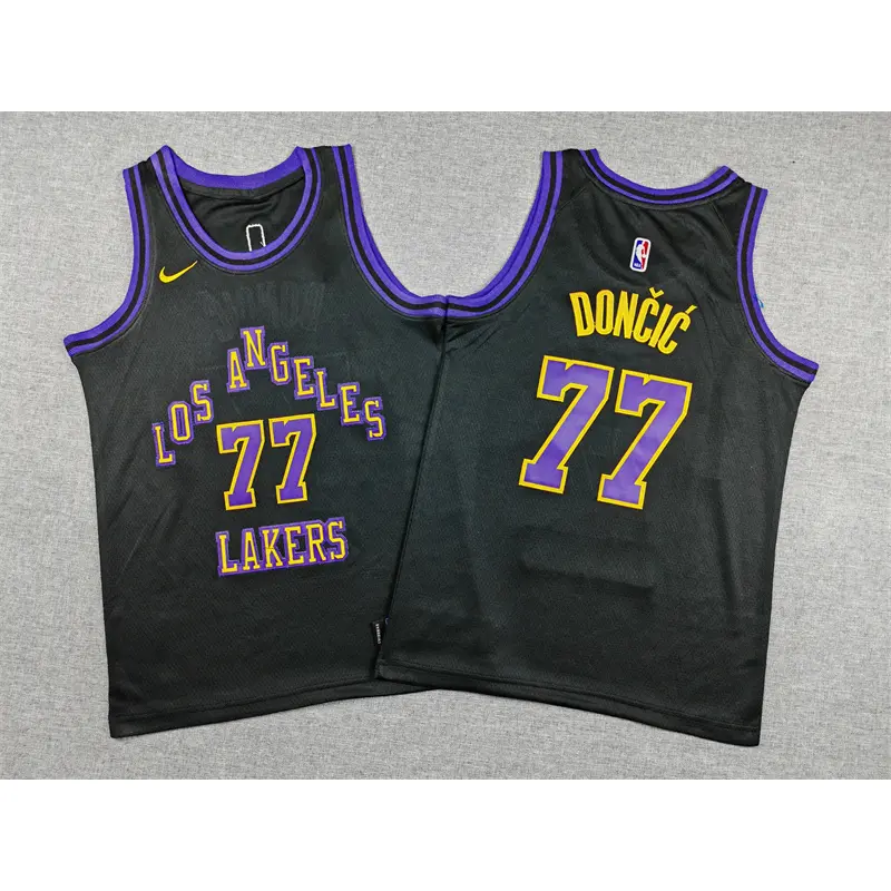 Camiseta Luka Dončić #77 Los Angeles Lakers Negro City Edition Niño