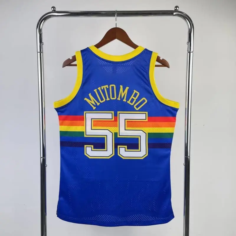 Camiseta Dikembe Mutombo #55 Denver Nuggets Azul Retro