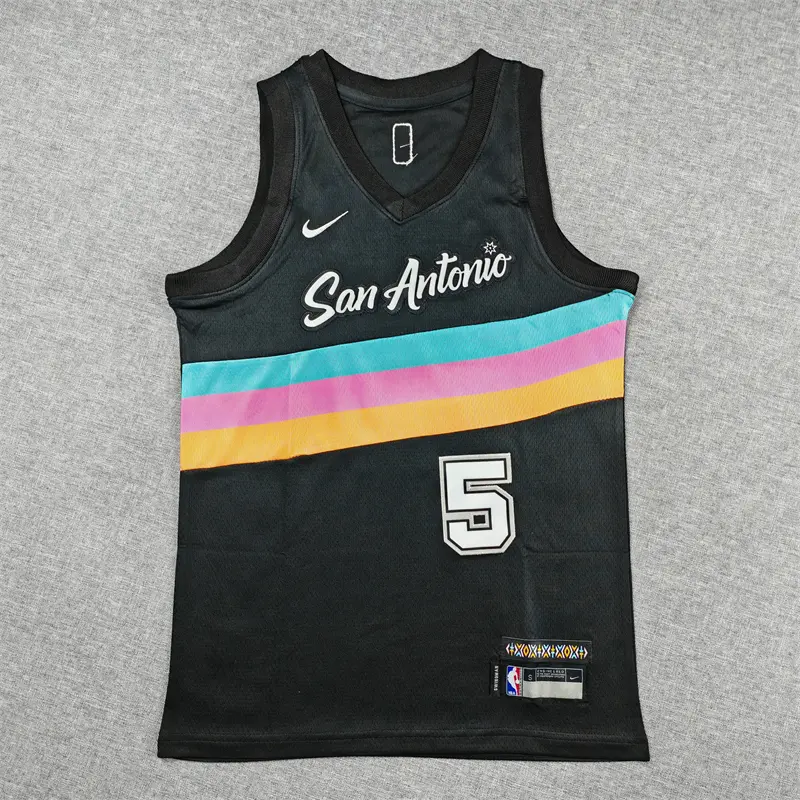 Camiseta Stephon Castle #5 San Antonio Spurs 2026 Negro City Edition Niño