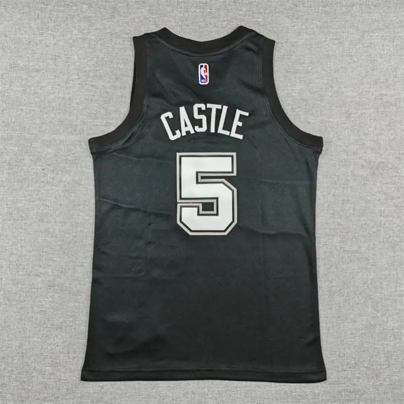 Camiseta Stephon Castle #5 San Antonio Spurs 2026 Negro City Edition Niño