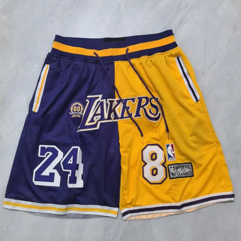 Pantalón Corto de Bolsillo Los Angeles Lakers #8&24 Amarillo/morado Retro
