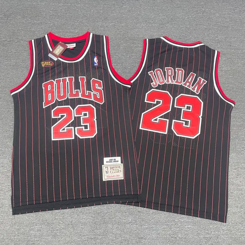 Camiseta Michael Jordan #23 Chicago Bulls Negro/Rojo Con NBA Finals