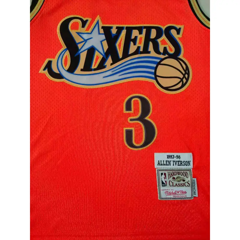 Camiseta Allen Iverson #3 Philadelphia 76ers 1997 Rojo Anaranjado Classic Edition Camiseta Allen Iverson #3 Philadelphia 76ers 1997 Rojo Anaranjado Classic Edition