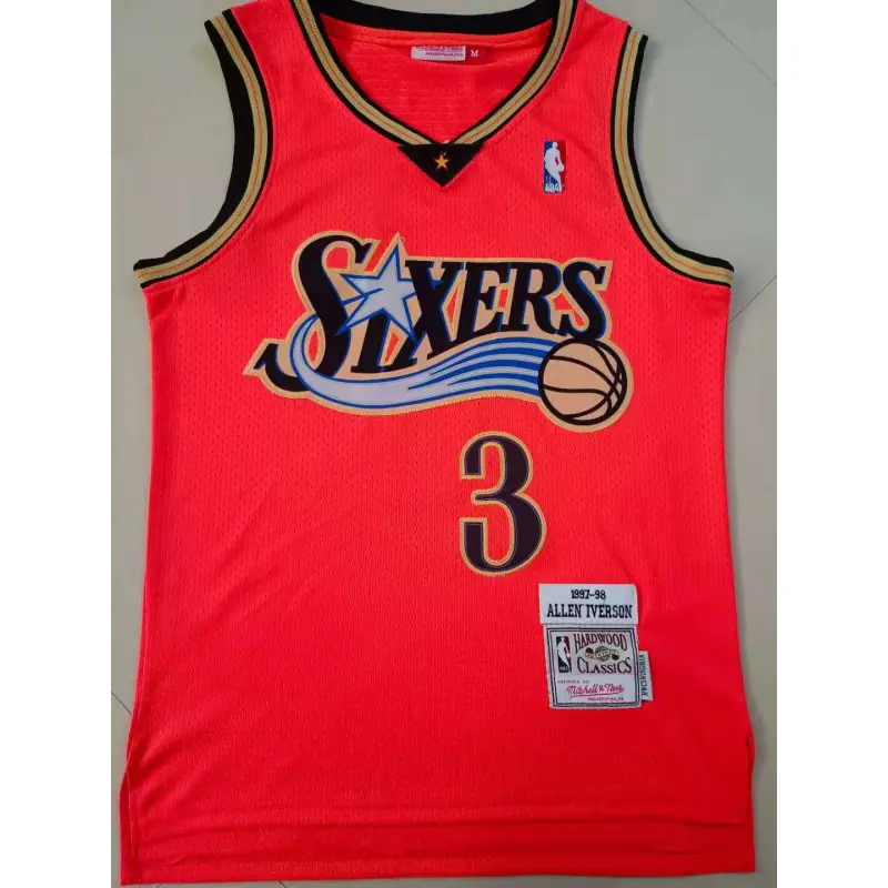 Camiseta Allen Iverson #3 Philadelphia 76ers 1997 Rojo Anaranjado Classic Edition