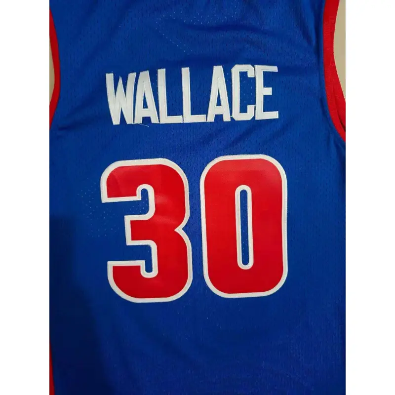Camiseta Ben Wallace #30 Detroit Pistons 2003 Azul/Rojo