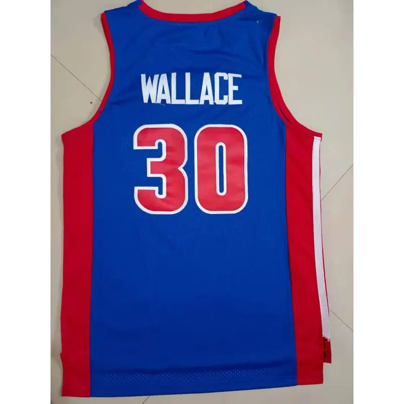 Camiseta Ben Wallace #30 Detroit Pistons 2003 Azul/Rojo