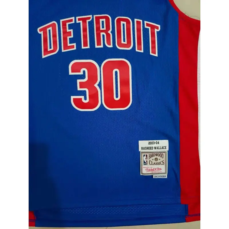 Camiseta Ben Wallace #30 Detroit Pistons 2003 Azul/Rojo