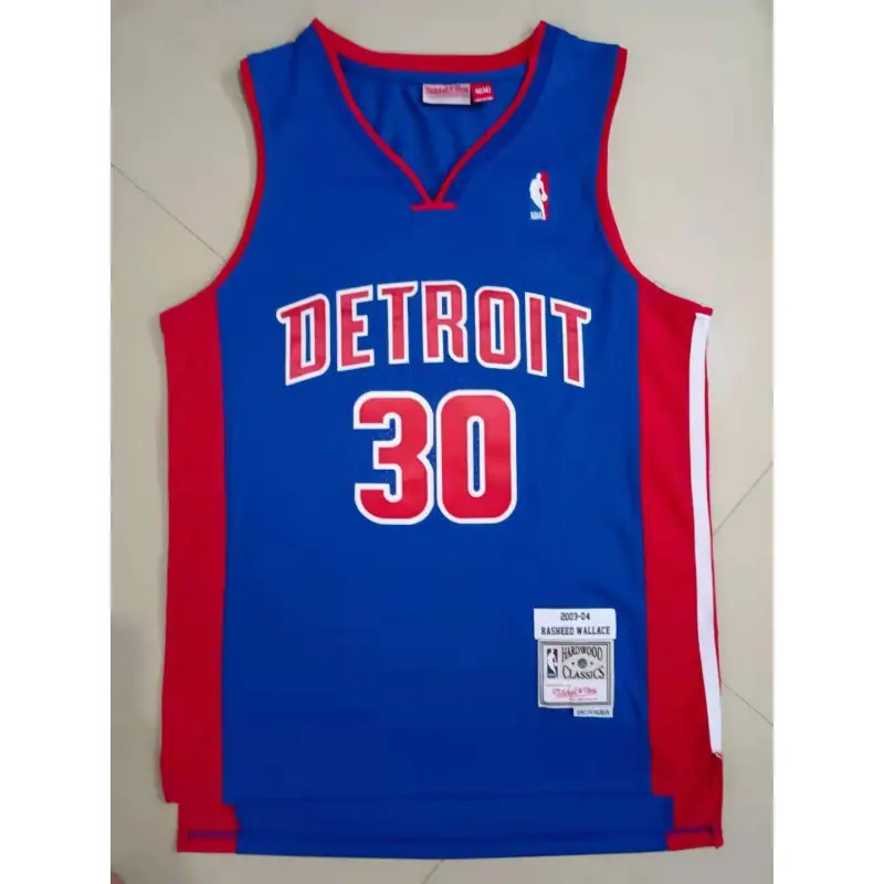 Camiseta Ben Wallace #30 Detroit Pistons 2003 Azul/Rojo