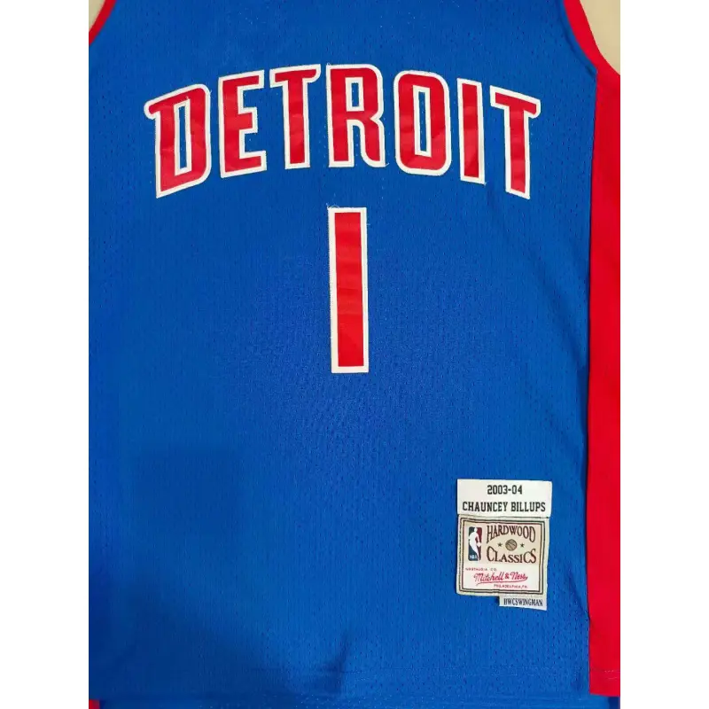 Camiseta Chauncey Billups #1 Detroit Pistons 2003 Azul/Rojo Camiseta Chauncey Billups #1 Detroit Pistons 2003 Azul/Rojo