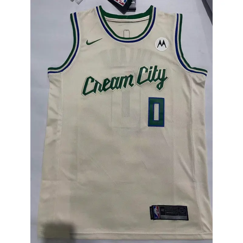 Camiseta Damian Lillard #0 Milwaukee Bucks Beige