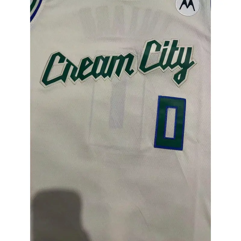 Camiseta Damian Lillard #0 Milwaukee Bucks Beige Camiseta Damian Lillard #0 Milwaukee Bucks Beige