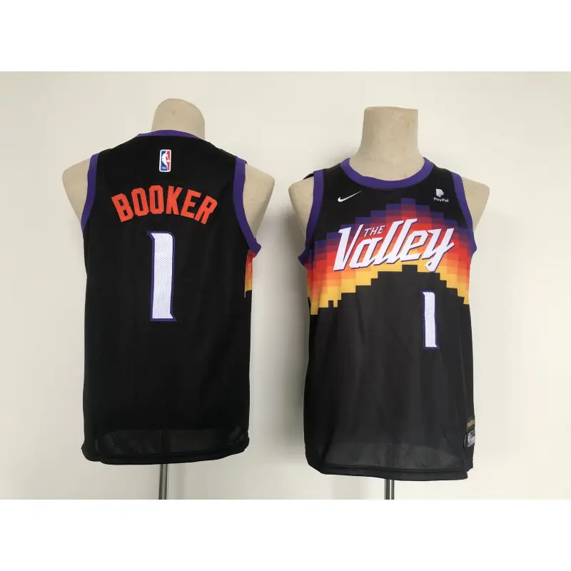 Camiseta Devin Booker #1 Phoenix Suns Negro City Edition Niño